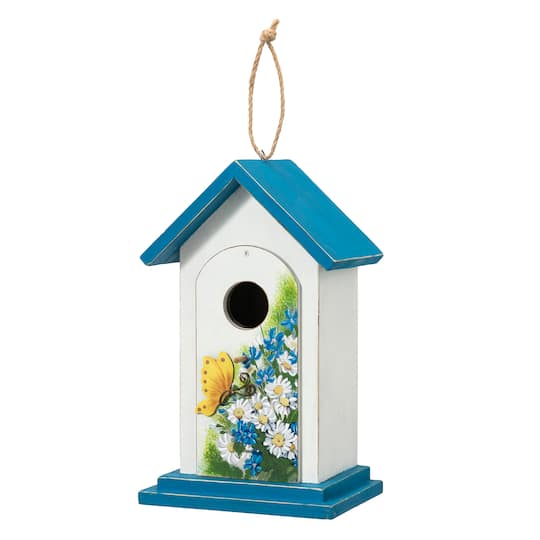 Glitzhome&#xAE; 11.75&#x22; Distressed Wood Daisy with Butterfly Birdhouse